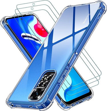 ivoler Funda para Xiaomi Redmi Note 11 4G / Xiaomi Redmi Note 11S 4G con 3 Piezas Cristal Templado, Carcasa Protectora Antigolpes Transparente, Suave TPU Silicona Caso Delgada Anti-Choques Case